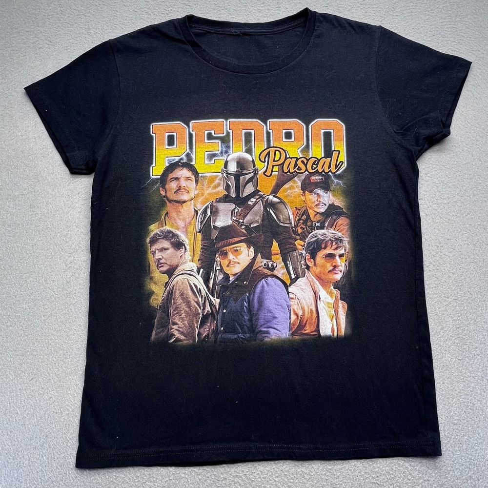 Pedro Pascal Graphic T Shirt Black Collage Print Characters Fan Women S